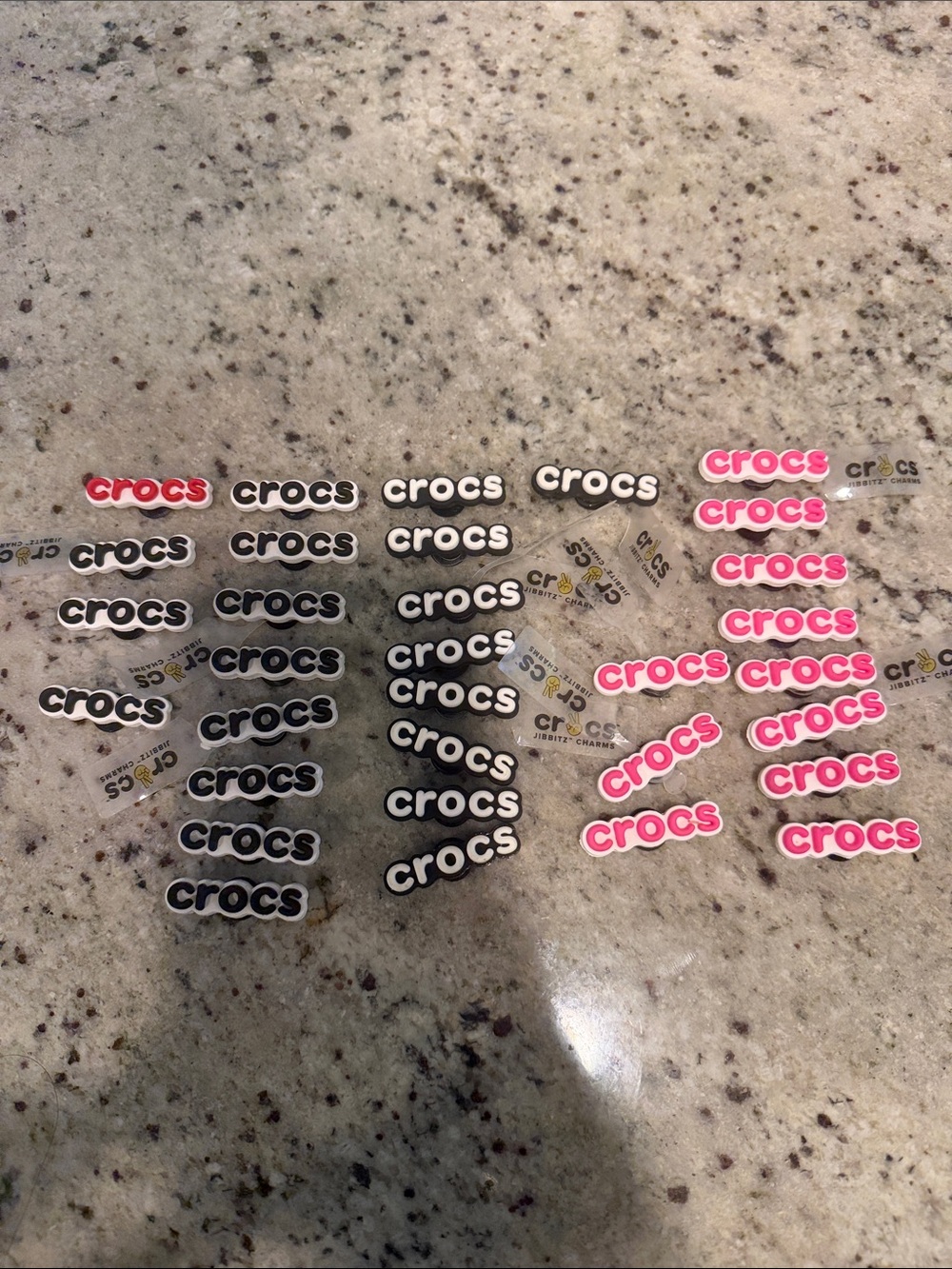 CROCS Black and Pink Logo Jibbitz Charms - Pack